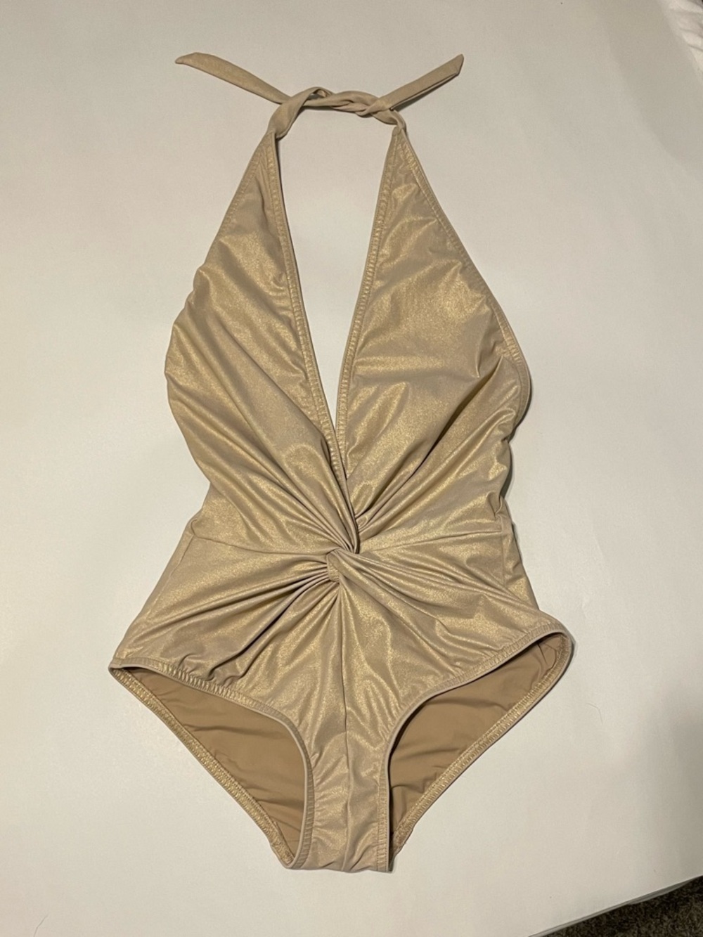 Karla Colletto Gold Twist Front Halter One Piece Swimsuit Size 8